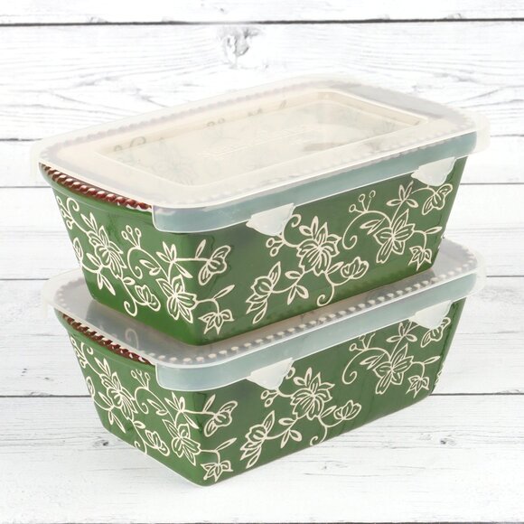 Temp-Tations Floral Lace 12 oz Ramekins with Cover & Metal Holder - Set of Two - Picture 2 of 13